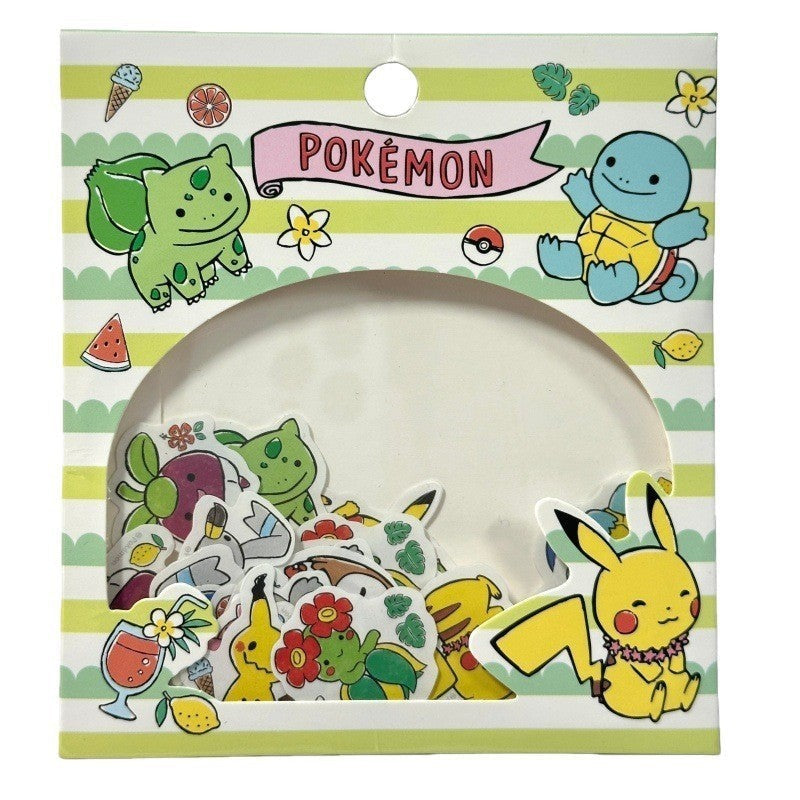 StationeryHaul Pokemon Summer Fun sticker pack featuring Pikachu, Squirtle, and Bulbasaur in summery scenes with fruits and flowers.