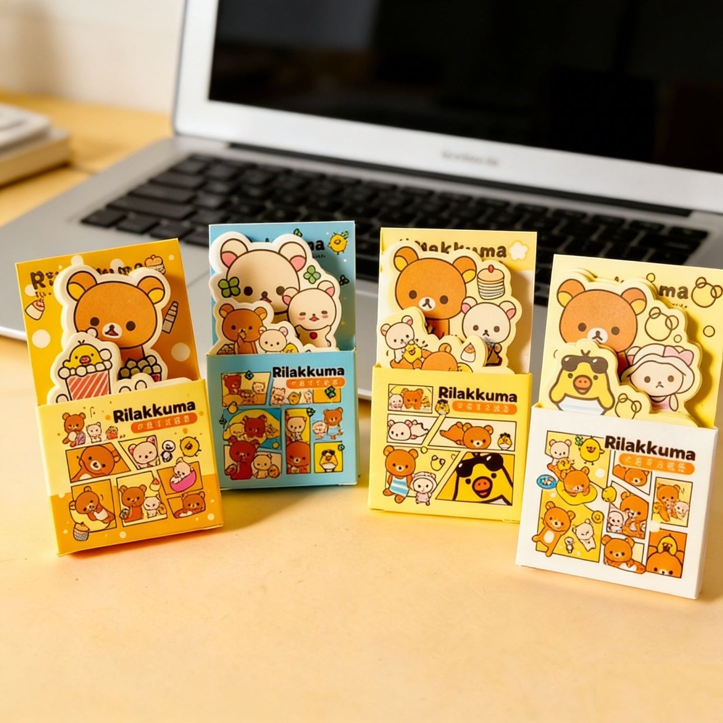 StationeryHaul Rilakkuma themed vertical pocket sticky note booklets with cute character designs on a desk