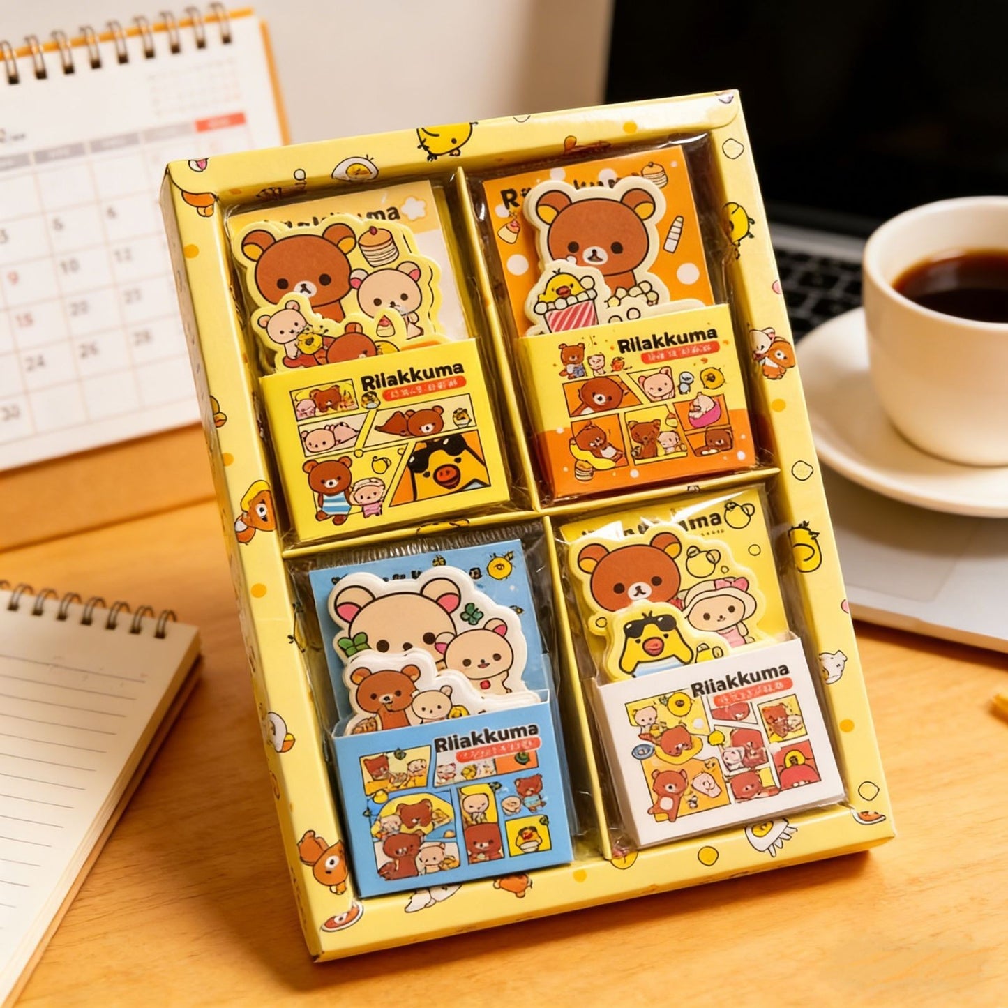 StationeryHaul Rilakkuma themed pocket sticky note set featuring four colorful packs with cute bear character designs.