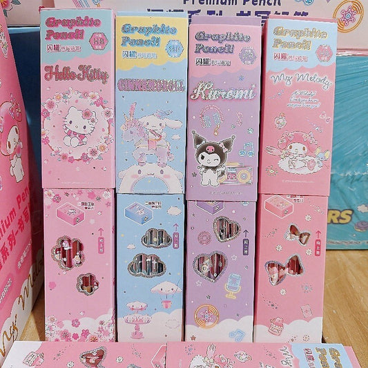 StationeryHaul Sanrio character HB graphite pencil boxes featuring Hello Kitty, Cinnamoroll, Kuromi, and My Melody designs