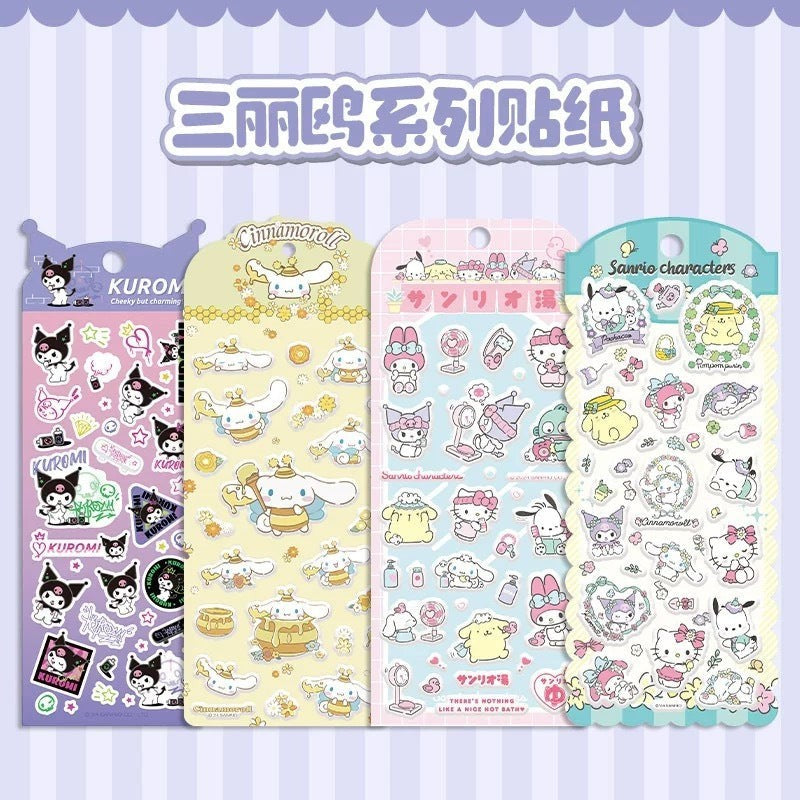 StationeryHaul Sanrio Characters sticker set featuring Kuromi, Cinnamoroll, and Hello Kitty in PVC material. Waterproof and die-cut.