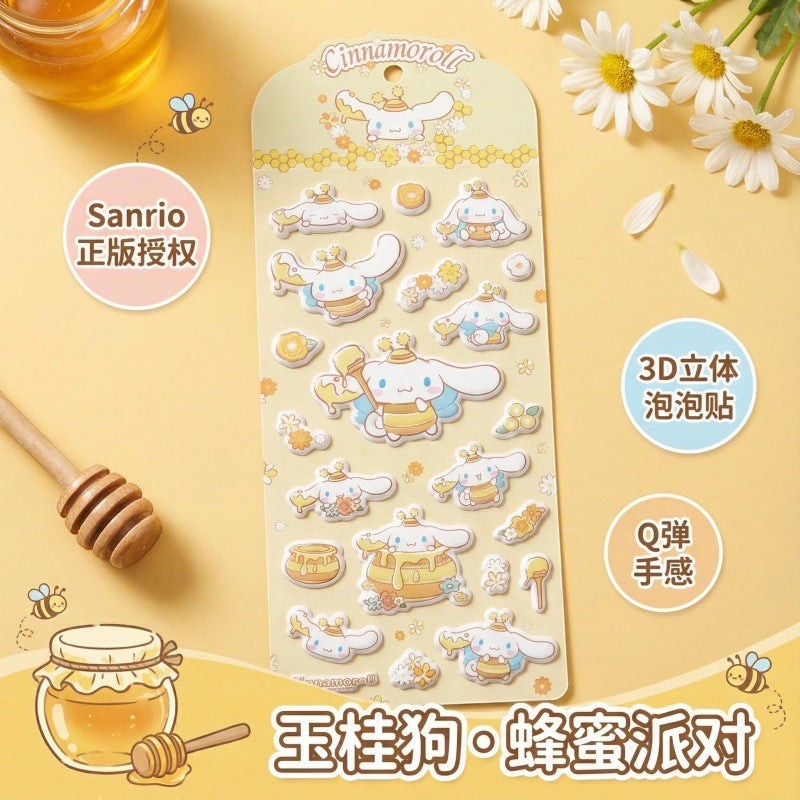 StationeryHaul Sanrio Cinnamoroll puffy PVC stickers with honey theme. Waterproof, die-cut designs.