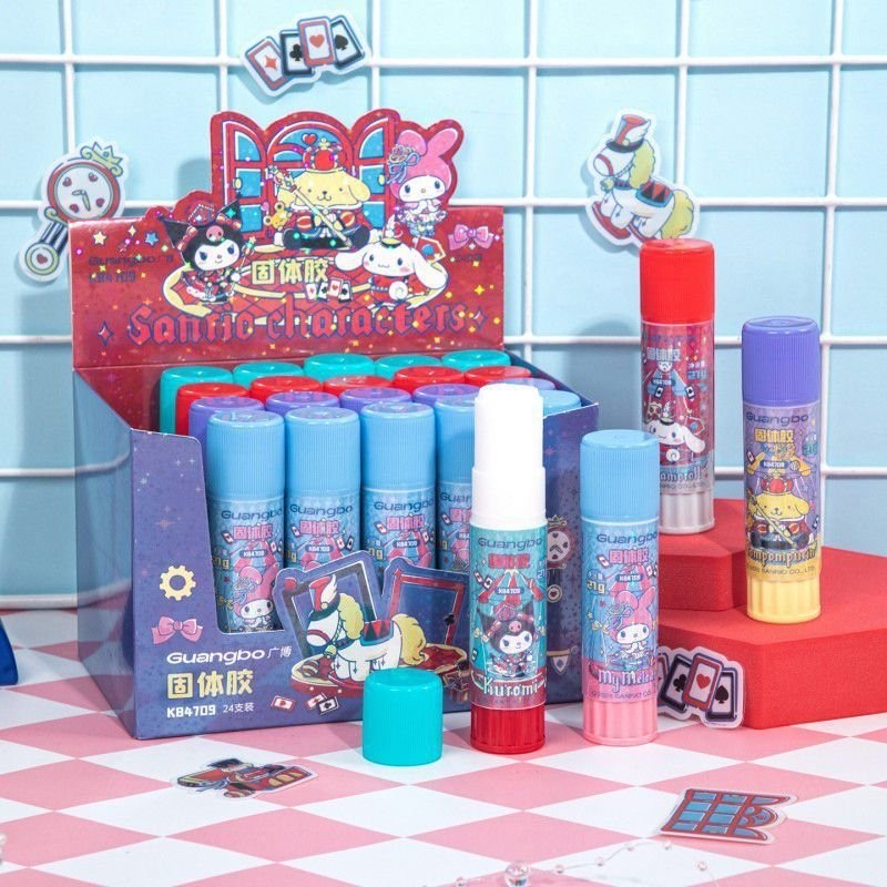 StationeryHaul Sanrio Family Hello Kitty series solid glue sticks featuring various characters in a display box