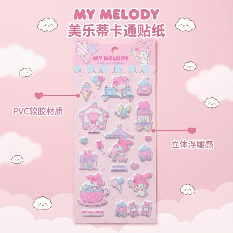 StationeryHaul Sanrio My Melody puffy PVC stickers for planners, featuring cute characters and carnival themes.