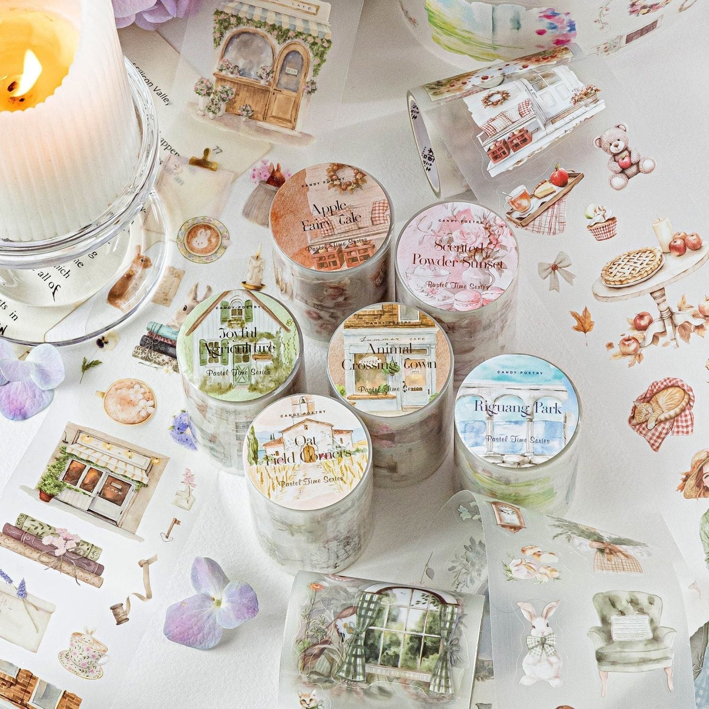 StationeryHaul Sugar Poem PET white ink die-cutting tape rolls featuring retro style illustrations for DIY journaling