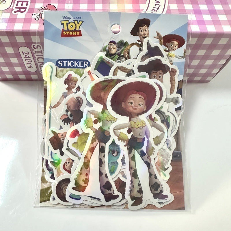 StationeryHaul Toy Story sticker pack featuring Woody, Jessie, Buzz Lightyear, and Bo Peep. Holographic finish.
