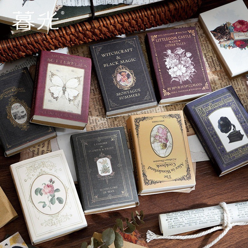 StationeryHaul vintage style book-shaped sticker pads featuring classic literary covers and botanical illustrations.