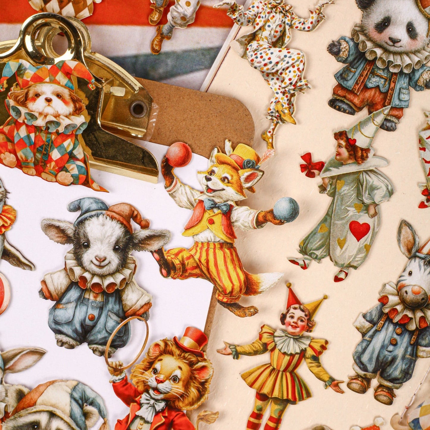 StationeryHaul vintage circus animal stickers: fox, goat, lion, panda, dog, rabbit, zebra, and clowns. Ideal for crafting.