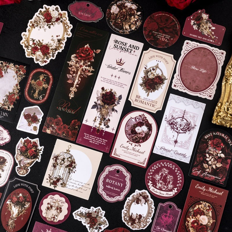 StationeryHaul vintage rose decorative stickers with ornate frames, floral borders, and quotes on paper.