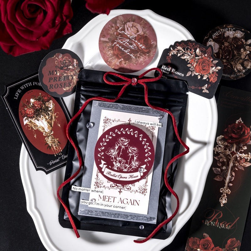 StationeryHaul vintage rose decorative stickers with crimson, burgundy, and blush roses, botanical illustrations, and quotes on paper with matte finish.