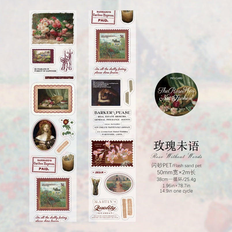 StationeryHaul vintage postage stamp and landscape decorative washi tape set with floral art, portraits, and scenic views.