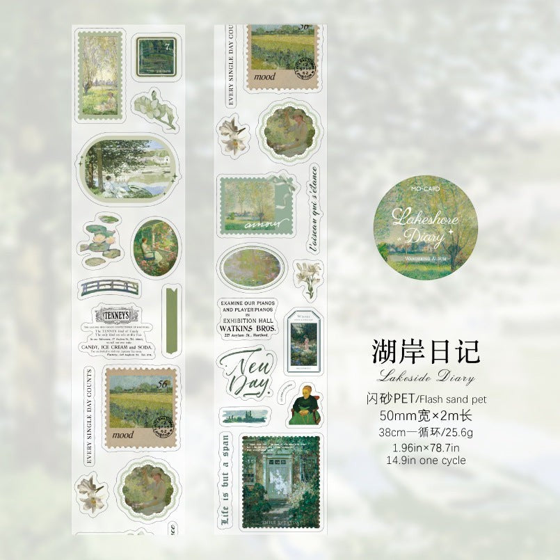 StationeryHaul vintage postage stamp and landscape decorative washi tape set with nature scenes and French text.