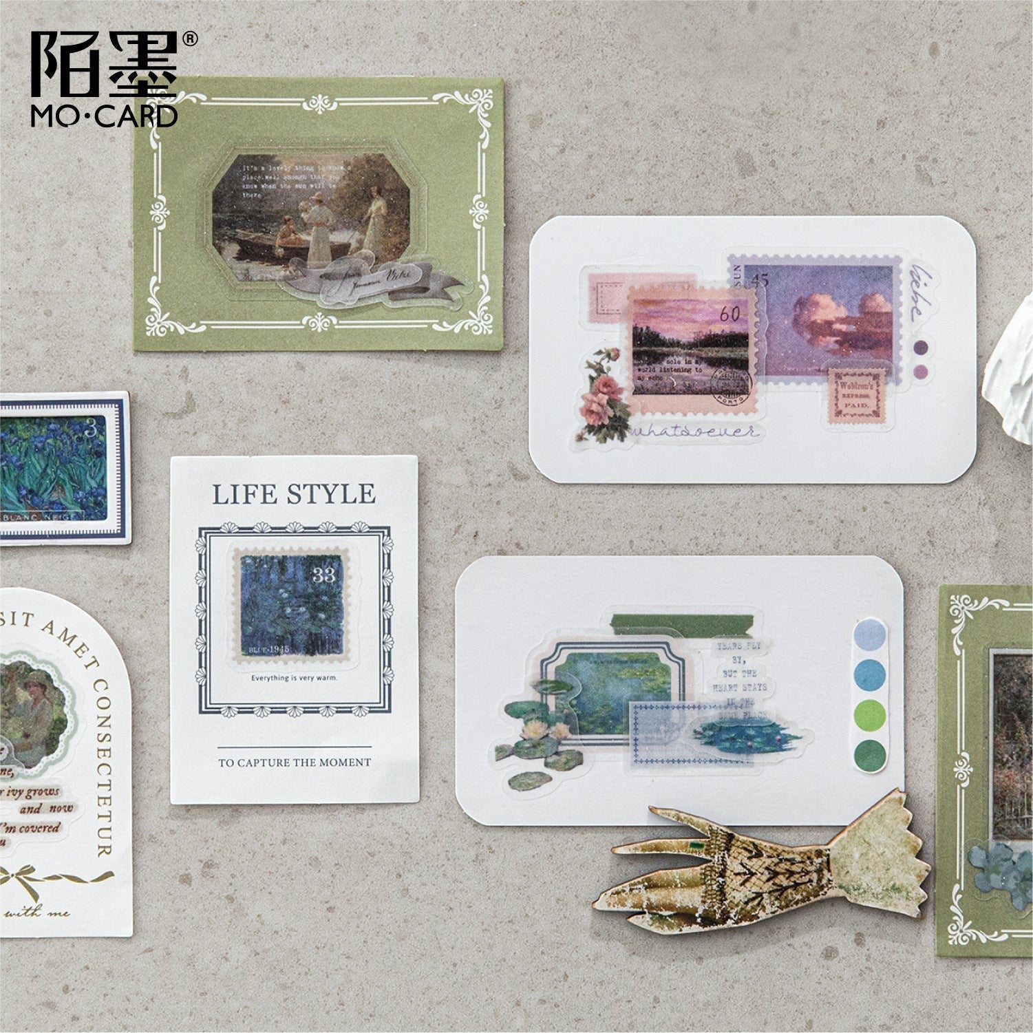StationeryHaul vintage postage stamp and landscape decorative washi tape set with floral and scenic designs.