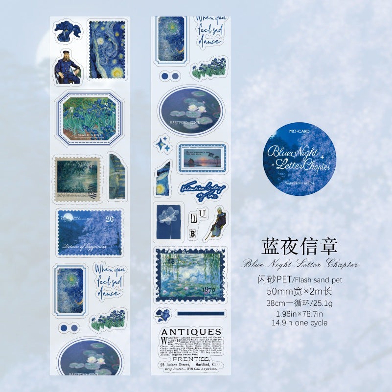 StationeryHaul vintage postage stamp and landscape decorative washi tape set with Monet and Van Gogh art.