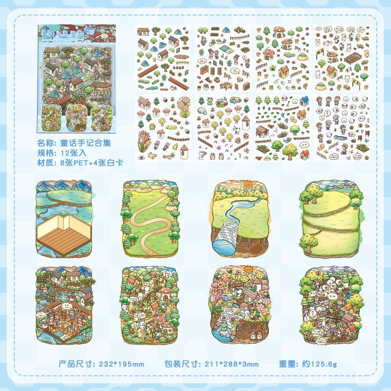 StationeryHaul Whimsical Village and Little Prince PET stickers. Collection includes cottages, trees, mushrooms, and characters.