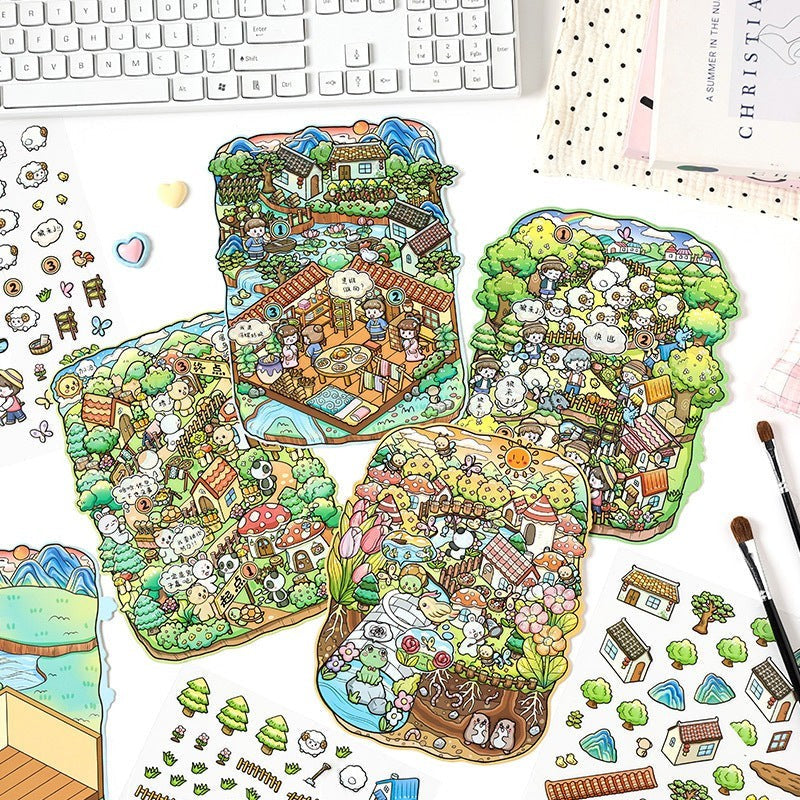 StationeryHaul Whimsical Village and Little Prince themed PET stickers. Features cute cottages, woodland creatures, and story elements.
