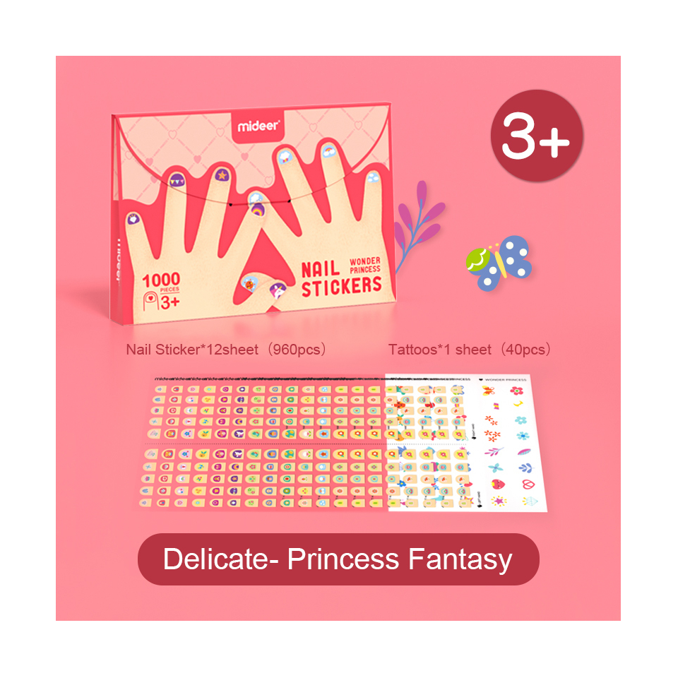 Mideer children's nail stickers boys and girls safe harmless princess waterproof cartoon baby tattoo stickers