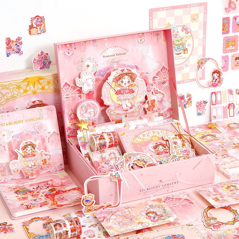 3D Gift Box for Girl - Including notebook, memo pack and stickers