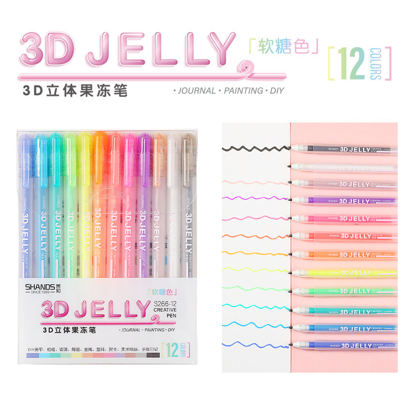 12 Color Creative 3D Three -Dimensional Jelly Pens